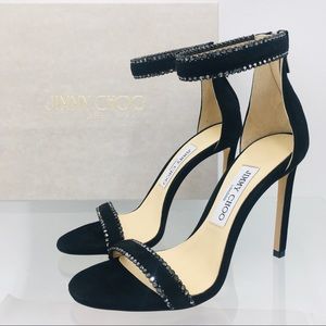 Jimmy Choo DOCHAS 100 Black Suede/ Jewel Trim Women’s Sandals